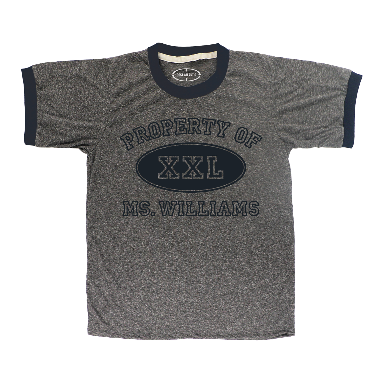 Property of Ms. Williams Heather Grey Navy Ringer Tee
