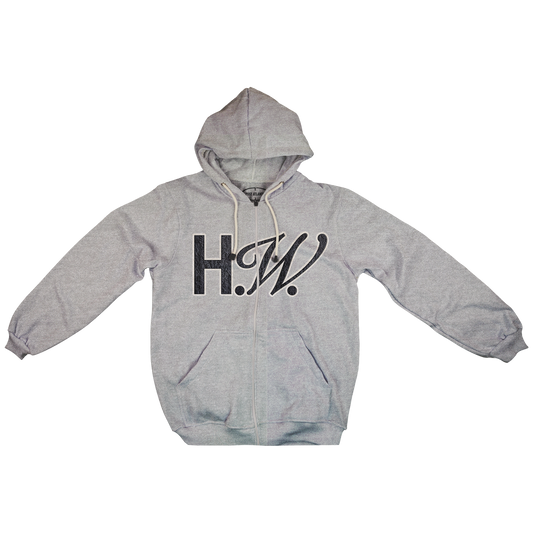 HW Chenille Patch Zip Up Heather Grey Hoodie
